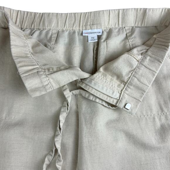 Liz Claiborne Pants Women Petite Sze PM Ivory Cream Wide Leg Cropped Linen Blend - Picture 6 of 11